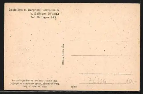 AK Lochenheim b. Balingen, Gasthaus und Berghotel