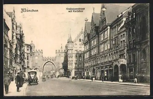 AK München, Neuhauserstrasse mit Karlsthor