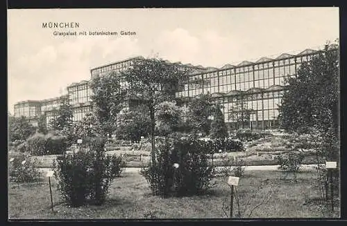 AK München, Glaspalast mit botanischem Garten