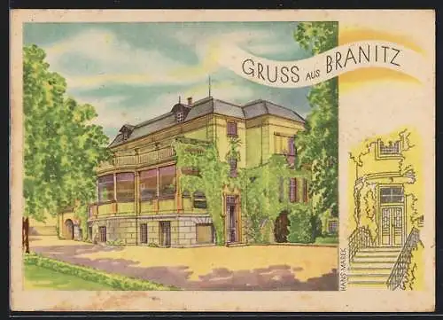 Künstler-AK Branitz, Ansicht einer Villa