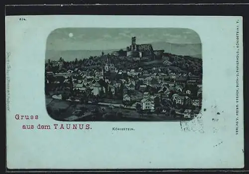 Lithographie Königstein /Taunus, Gesamtansicht mit der Festung