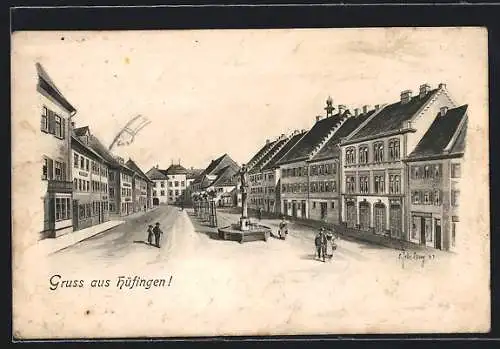 Künstler-AK Eugen Felle: Hüfingen, Brunnen am Ortsplatz