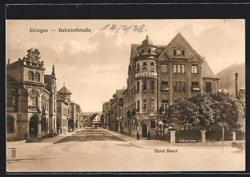 AK Ebingen, Hotel Bauer und das Postamt an der Bahnhofstr.