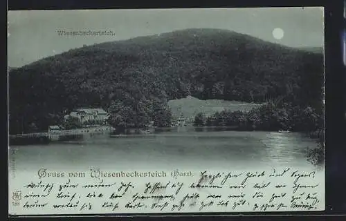 Mondschein-AK Bad Lauterberg, Ruderboote auf dem Wiesenbeckerteich