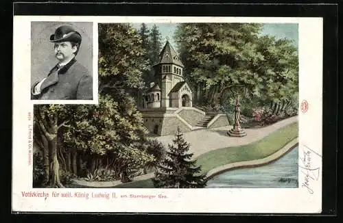 AK Votivkirche für weil. König Ludwig II. am Starnberger See, Portrait