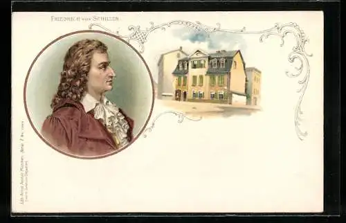AK Friedrich von Schiller, Hausansicht und Portrait