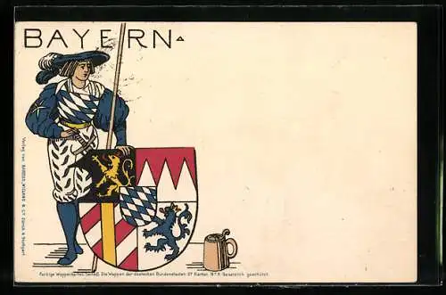 Lithographie Wappen der deutschen Bundesstaaten, Bayern