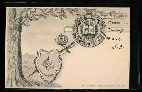 Künstler-AK Wappen des Evang. Jünglingvereins