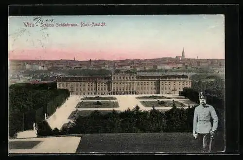 AK Kaiser Franz Josef I. von ÖsterreichBlick auf Schloss Schönbrunn zu Wien, Parkansicht