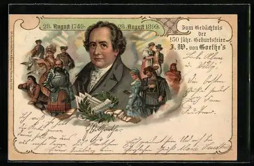 AK Zum Gedenken der 150. Geburtsfeier J. W. von Goethe, 28.8.1899