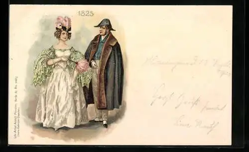 AK Paar in eleganter Mode aus dem Jahr 1825