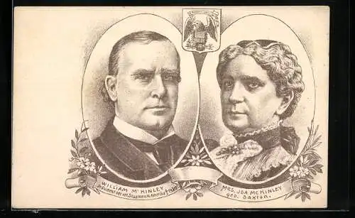 AK Präsident der USA William M` Kinley und Mrs. Ida Mc Kinley geb. Saxton, Wappen