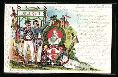 Lithographie Turner vor einem Portrait von Turnvater Jahn