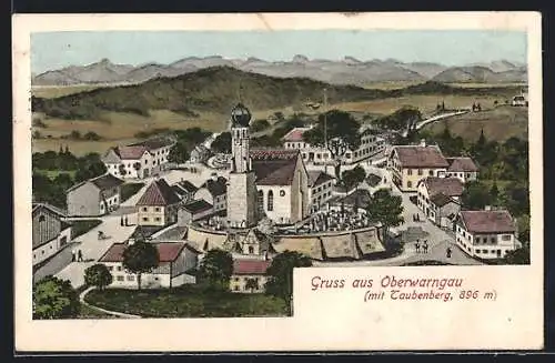 AK Oberwarngau, Teilansicht mit Kirche und Taubenberg