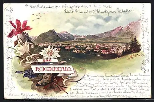 Lithographie Bad Reichenhall, Teilansicht