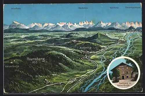 AK Obertrum am See, Gasthaus Haunsberg mit Umgebung aus der Vogelschau