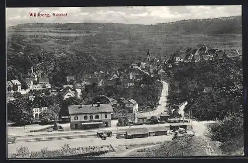 AK Wildberg / Schwarzwald, Teilansicht mit Bahnhof und Strassenpartie