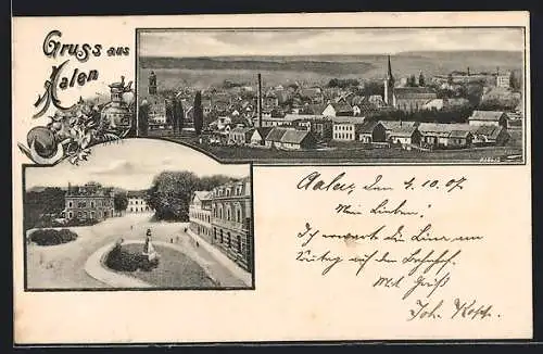 AK Aalen, Teilansicht mit Kirche, Denkmal