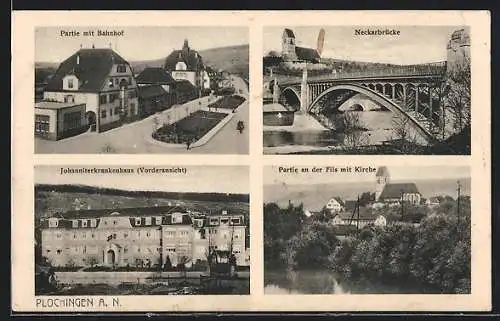 AK Plochingen a. N., Partie am Bahnhof, Neckarbrücke