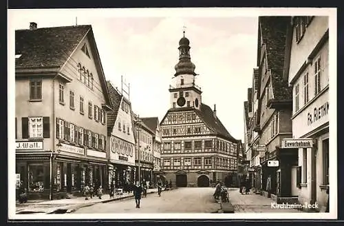 AK Kirchheim-Teck, Strassenpartie mit Geschäften und Gewerbebank