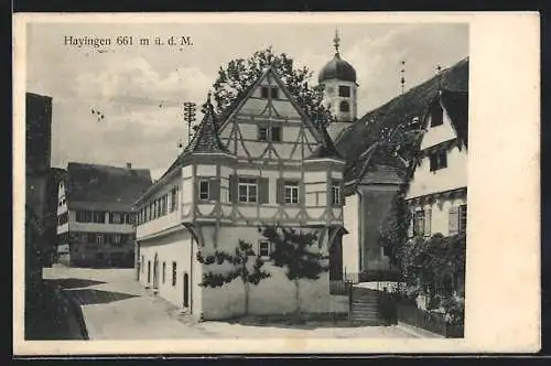 AK Hayingen, Strassenpartie mit Fachwerkhaus