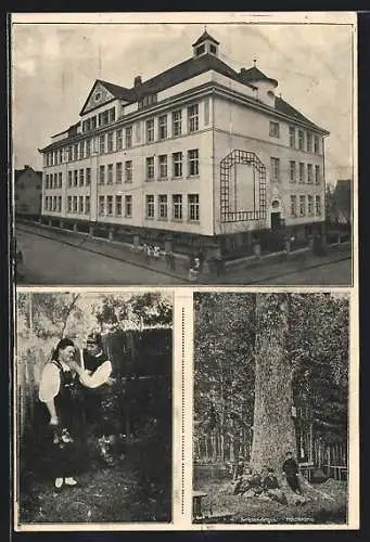 AK Schwenningen / Villingen, Gartenschule, Neckarquelle, Liebespaar in Tracht