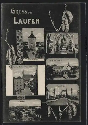 AK Laufen / Salzach, Bahnhof, Rupertus-Platz mit Pfarrkirche, Kapuziner Kloster