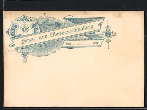 AK Oberneuschönberg, Grusskarte aus dem Ort mit ornamentalem Motiv