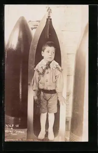 AK A kid in half of a naval shell