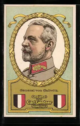 AK Porträt General von Gallwitz, gewidmet von Carl Gentner Göppingen