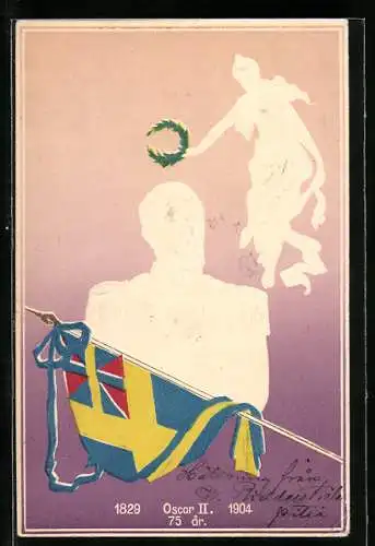 Präge-AK Karte zum 75. Geburtstag von König Oscar II von Schweden