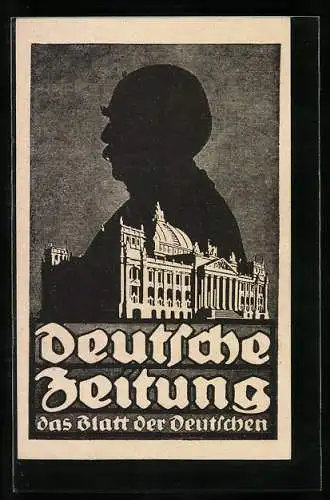 AK Reichstag und die Silhouette Bismarcks, Deutsche Zeitung