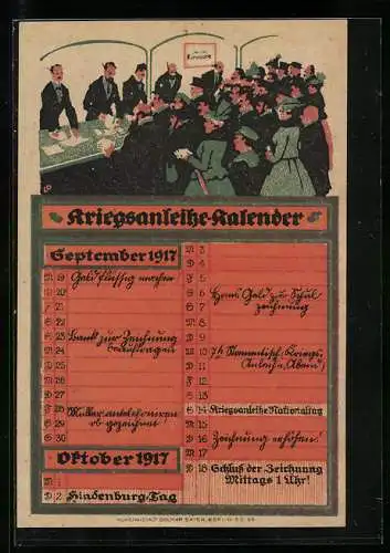 Künstler-AK sign. Louis Oppenheim: Kriegsanleihe-Kalender 1917