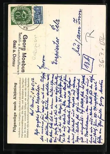 AK Altötting, Die Bavaria, Karte zur Erinnerung an die Pilgerfahrt der Männerkongregation zur unserer lieben Frau 1952
