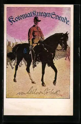 Künstler-AK Fritz Grotemeyer: von Lettow-Vorbeck an der Spitze seiner Truppen, Deutsche Kolonien