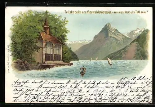 Lithographie Sisikon, Tellskapelle am Vierwaldstättersee, Suchbild