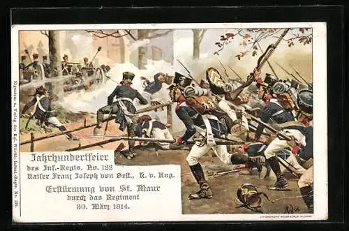 Künstler-AK St. Maur, Jahrhundertfeier des Infanterie-Regiments No. 122 Kaiser Franz Joseph von Oest., K. v. Ung.