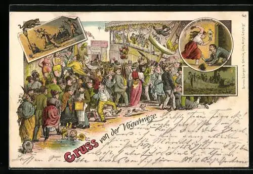 Lithographie Dresdener Vogelwiese, Bürger auf dem Festgelände