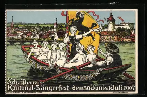 AK Schaffhausen, Kantonal Sängerfest 1907, Sängerinnen auf einer Bootspartie