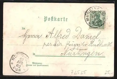 Lithographie Münsingen, Hardt-Hotel, Ludwigs-Höhe, Casino