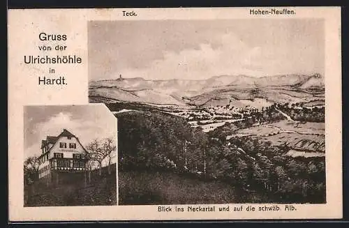 AK Hardt-Nürtingen, Gasthaus Ulrichshöhe, Blick ins Neckartal und auf die schwäb. Alb