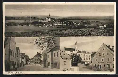 AK Pfaffenberg / Ndb., Brauerei - Gasthaus Stöttner, Strassenpartie, Ortsansicht