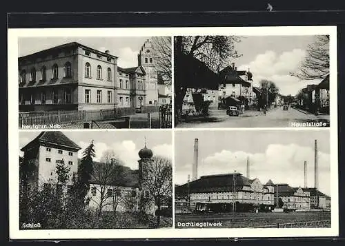 AK Neufahrn / Ndb., Ortsansicht mit Hauptstrasse, Schloss & Dachziegelwerk