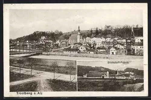 AK Trostberg a. Alz, Stickstoff-Fabrik, Teilansicht mit Kirche