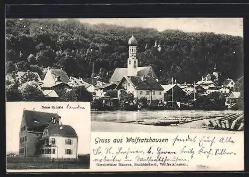 AK Wolfratshausen, Neue Schule, Teilansicht mit Kirche