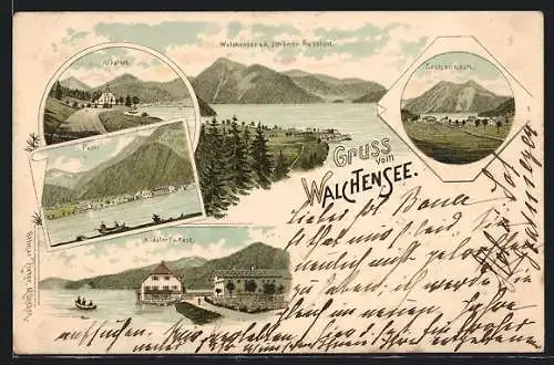 AK Sachenbach / Walchensee, Klösterl, Post, Walchensee-Panorama