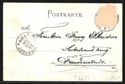 Mondschein-Lithographie Alpirsbach, Teilansicht mit Kirche