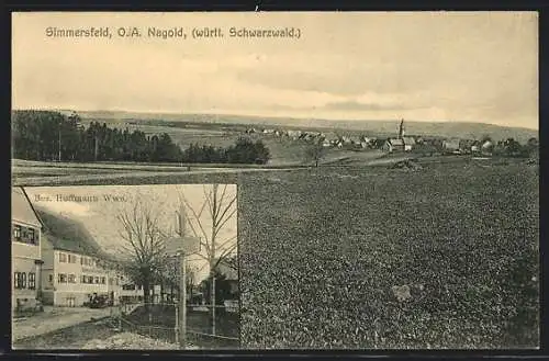 AK Simmersfeld O. /A. Nagold /Württ. Schwarzwald, Gasthaus von Hoffmann Witwe, Teilansicht mit Kirche