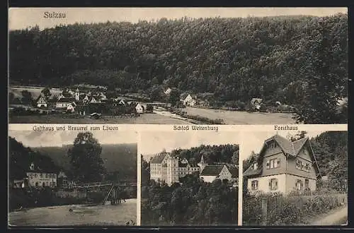 AK Sulzau, Gasthaus-Brauerei zum Löwen, Schloss Weitenburg, Forsthaus und Totalansicht