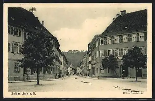 AK Sulz a. N., Untere Hauptstrasse mit Geschäften